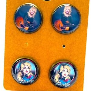 2 Pairs of Dolly Parton 16mm Stud Earrings, NWT, Unworn